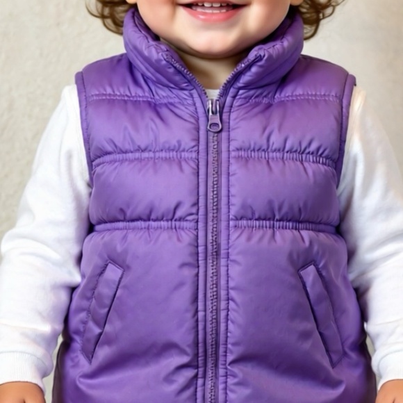 OSHKOSH B'gosh Puffer Vest Toddler Size 3T Purple Full Zip High Collar - Picture 1 of 6